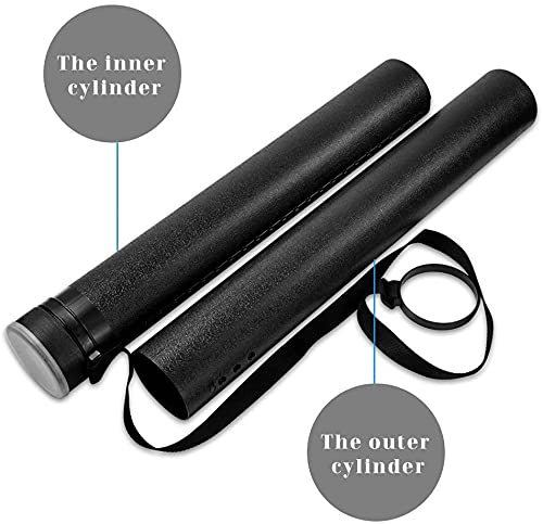 DE WEL アジャスターケース 丸筒 図面・紙面ポスターケース 21段調節 A1・B1収納可能 フリーケース プレイマット 防滴 防雨 収納 持ち運び サイズ調節可能 収納可能 (内径:7.8cm 全長:63-108cm) 蓋＆ショルダーストラップ付き 丸筒型デザインケース ブラック (ブラック)