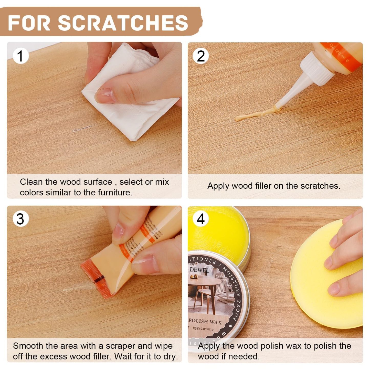 DEWEL 木製品キズ補修セット フローリング 補修 家具 補修 6色補修クリーム フローリング 補修 パテ ドア 剥がれ 補修 キズ隠し ネジ穴、ひび割れ、釘目、傷、焼灼、変色など補修 フローリング 穴埋めパテ