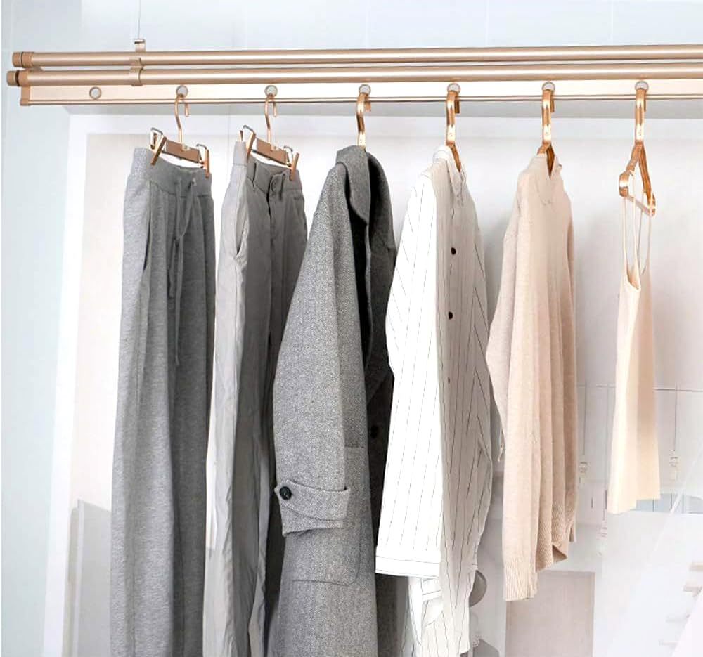 DEWEL ハンガー アルミニウム合金 メタル 衣類ハンガー 厚い 滑り止め 跡なし 洗濯ハンガー 家庭用 スーツハンガー インナー スカート ホテル用 厚い 洋服ハンガー ジャケット 壁掛け 10本セット (ゴールド)