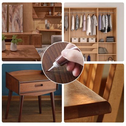 DEWEL 木製品キズ補修セット フローリング補修 フローリング 床 ドア 家具補修 キズ隠し ネジ穴、ひび割れ、釘目、傷、焼灼、変色など補修 パレット/スクレーパー/ブラシ付き