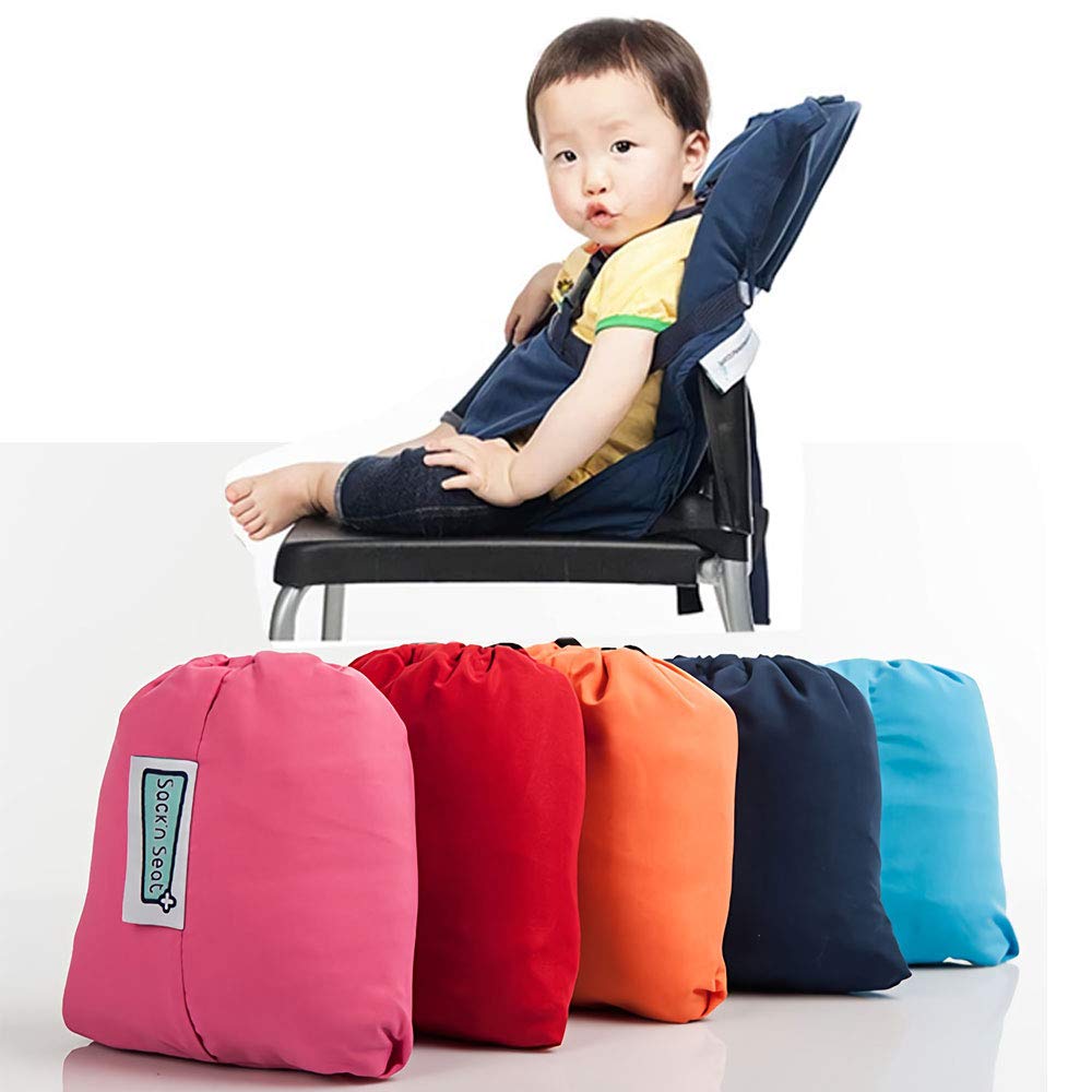 DEWEL ベビーチェアベルト 布製 コンパクトに収納 携帯便利 軽量 230g 収納ポケット付き 汚れにくい 携帯型食事 幼児旅行の安全 ベビーチェア小物 濃いブルー