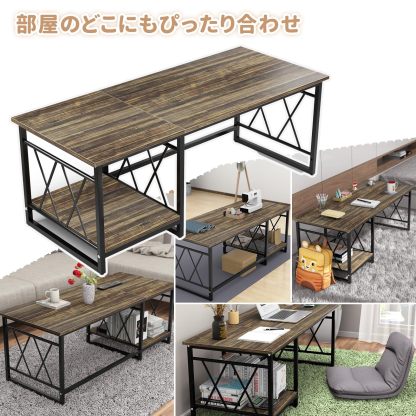 DEWEL ローテーブル テーブル 収納棚付き リビングテーブル センターテーブル ロータイプ ちゃぶ台 座卓 幅100×奥行50 一人暮らし アジャスター付き リビング 和室 作業 勉強 食卓用 テレワーク 高さ36cm 在宅勤務 おしゃれ 木製
