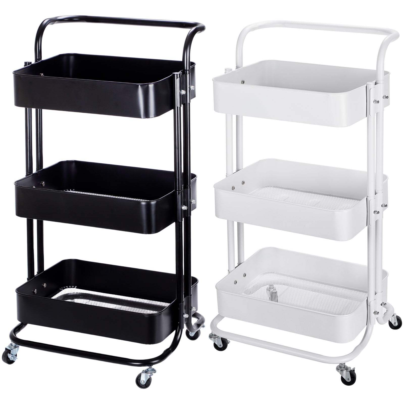 DEWEL 車輪付きユーティリティ キッチンワゴン 収納ローリングストレージカート 3層ローリングカート 収納ラック ワゴン 収納ワゴンアイランド 3段 キャスター付き 組立簡単 カート ユーティリティカート キャスター付き収納カート 味料調ラック バスケットラック キッチン、バスルーム、リビングルーム、ランドリー、化粧品用収納カート