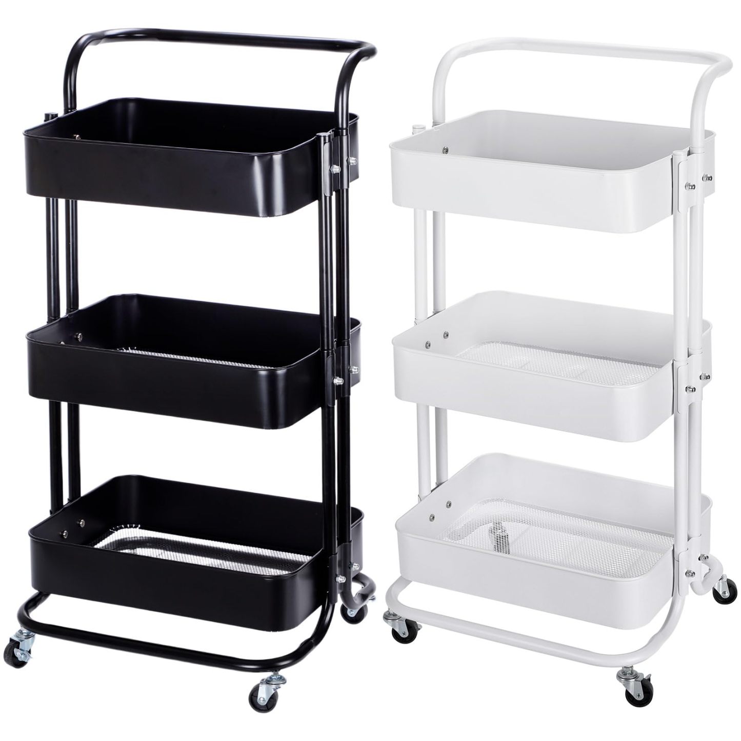 DEWEL 車輪付きユーティリティ キッチンワゴン 収納ローリングストレージカート 3層ローリングカート 収納ラック ワゴン 収納ワゴンアイランド 3段 キャスター付き 組立簡単 カート ユーティリティカート キャスター付き収納カート 味料調ラック バスケットラック キッチン、バスルーム、リビングルーム、ランドリー、化粧品用収納カート