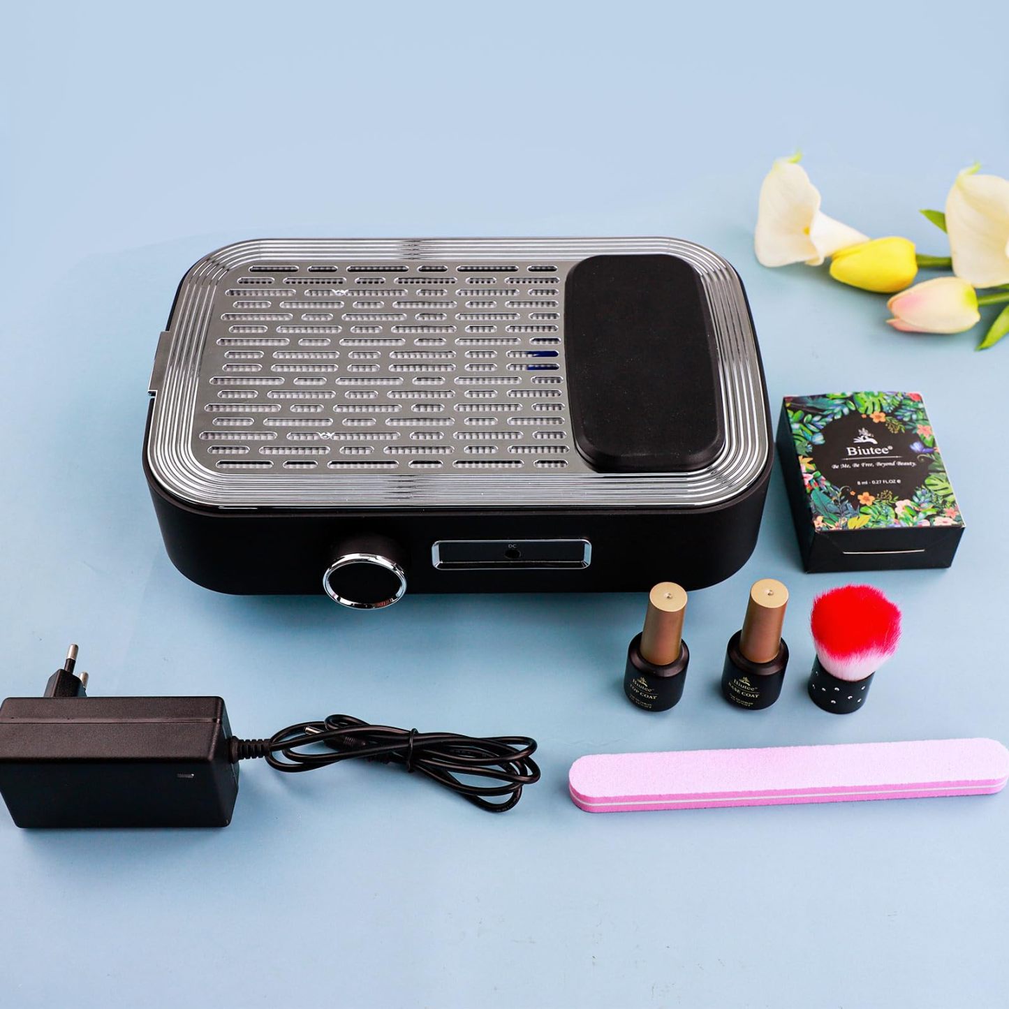 DEWEL ネイル集塵機 ネイルダストコレクター 卓上集塵機 強力吸引 吸収力調節可能 4500rpm回転数 手首が保護でき マット付き 説明書付き 交換用フィルター付き 掃除簡単 静音 ネイルマシン (ブラック)