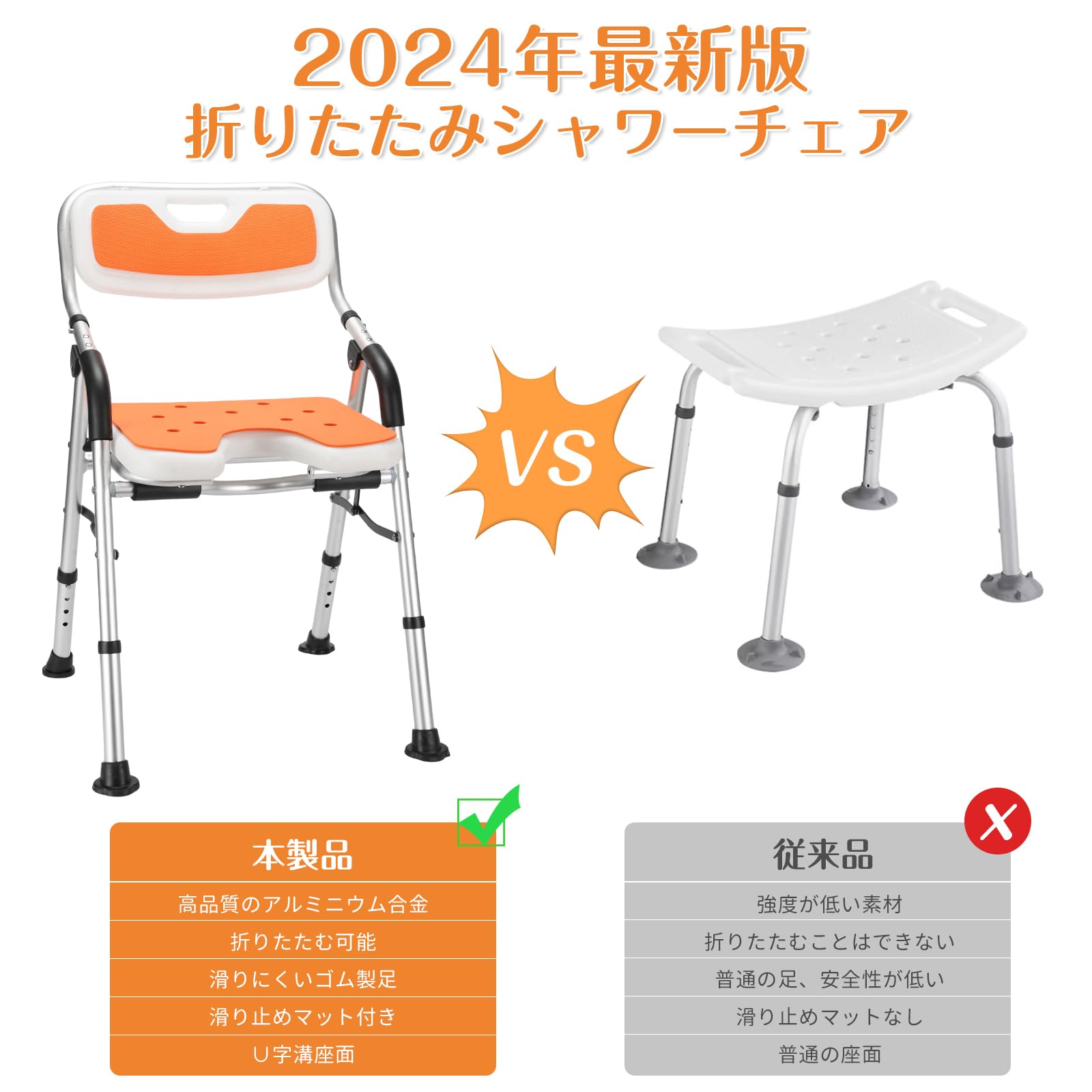 DEWEL お風呂椅子 介護 シャワーチェア 折りたたみ 高さ4段階調節 耐荷重150kg アルミ合金製 軽量 丈夫 介護チェア 転倒防止 入浴用品 収納に便利 組み立て簡単 日本語説明書付き