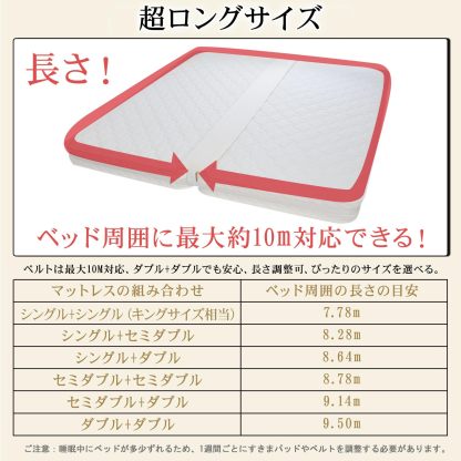 DEWEL すきまパッド マットレスバンド ベッド 固定ベルト 連結ベルト10m パッド幅30cm 隙間埋め マットレス用 すきまスペーサー すきま防止 ズレ防止 連結 隙間 バンド マットレス用隙間パッド ズレ防止 197*30*7cm ホワイト 日本語取付説明書付き