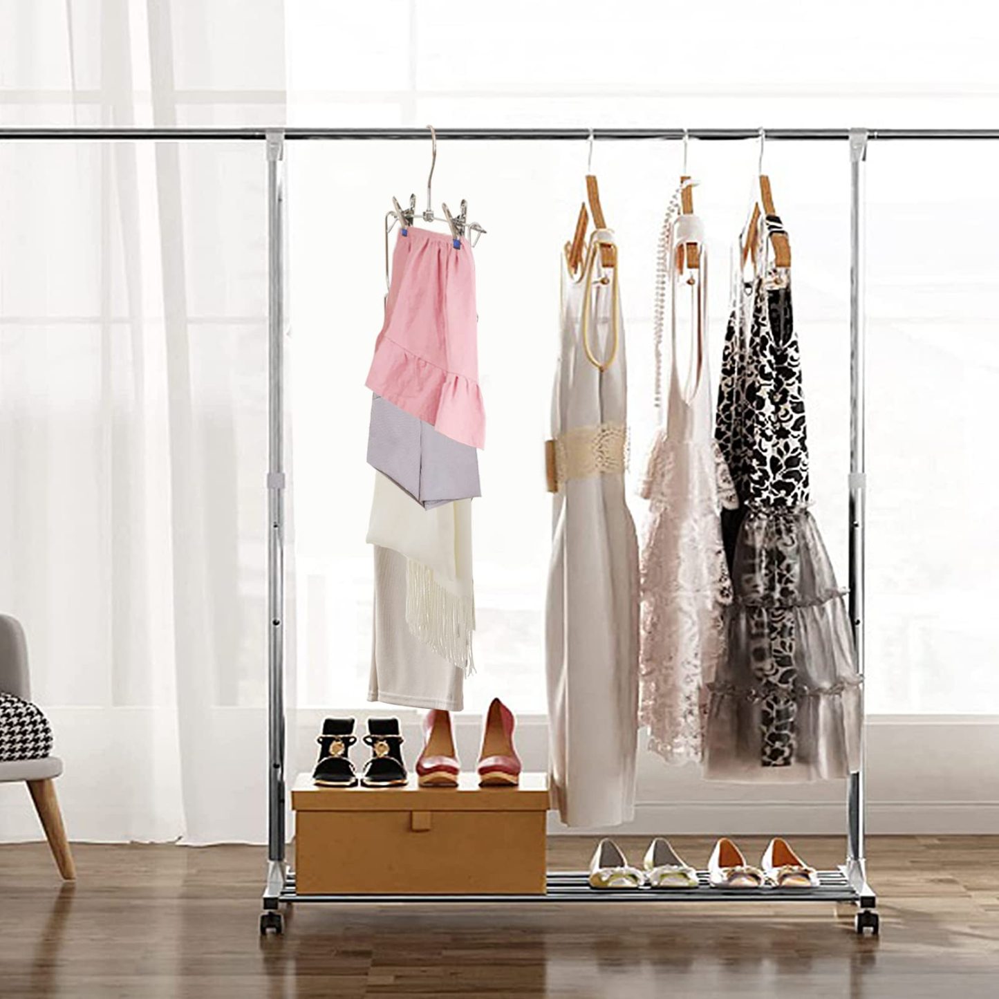 DEWEL ズボンハンガー すべらない スカートハンガー 省スペース 6段スラックスハンガー 折りたたみ パンツハンガー 多機能 ネクタイハンガー 収納ハンガー 滑り止め 収納力アップ 2本セット