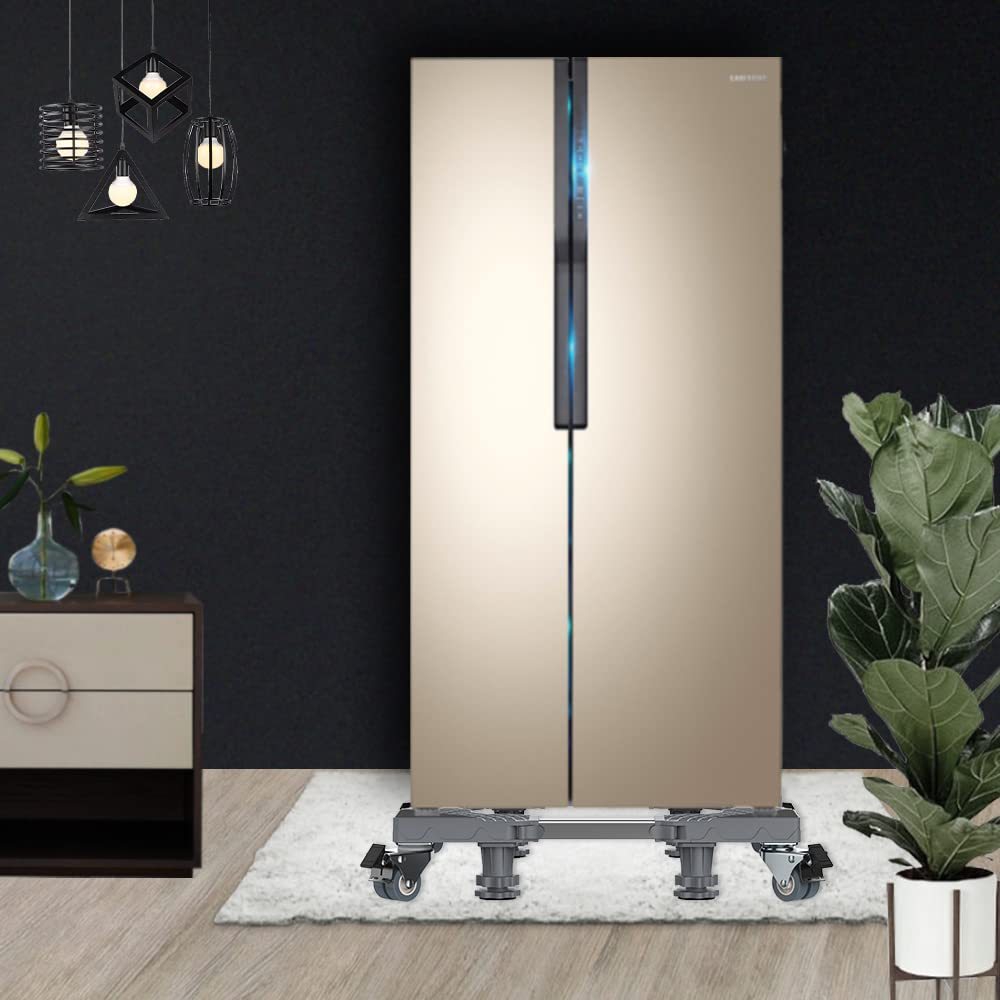 DEWEL キャスター付き 置き台 8輪4足式 昇降可能 奥行/幅:39～64cm 耐荷重:500kg ジャッキ付き 360度回転 冷蔵庫 台 異音振動軽減 移動ラクラク ネジ作業弊社お任せ