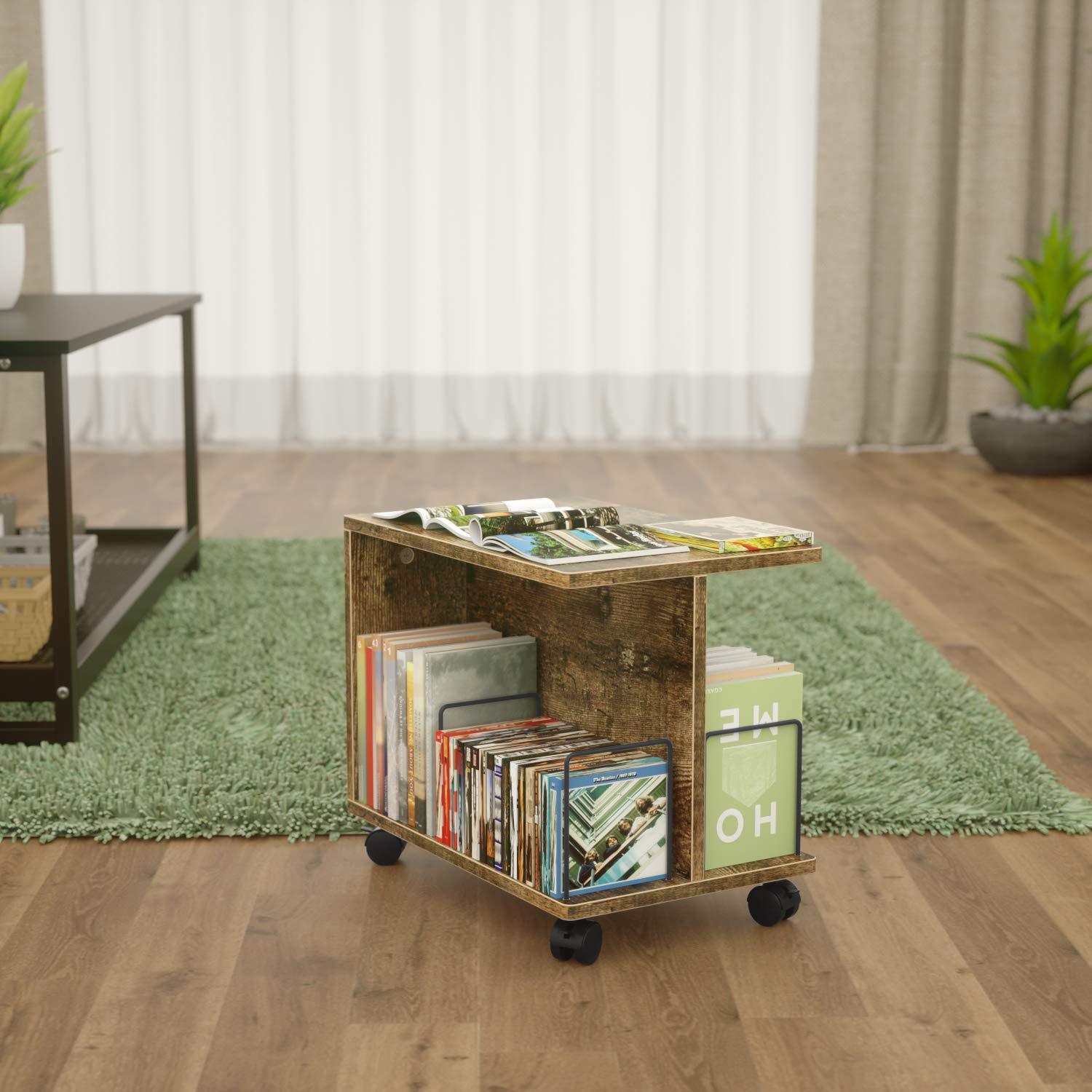 ファイルワゴン 2段 キャスター付き 天板付き デスクサイドワゴン 4本仕切付き 耐荷重25kg ロータイプ キャスター付きラック DEWEL 書類ラック オープンタイプ サイドテーブル 机下ワゴン パソコンラック pcラック オフィスワゴン 収納ラック 多機能 実用性 移動可能 コンパクト収納 組み立て簡単 cdラック dvdラック 本 収納 幅45×奥行き30×高さ38cm