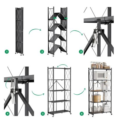 DEWEL 折り畳みラック 折りたたみ式スチールラック メタルラック 5層 幅71CM 360°キャスター付き ラック 収納ラック 収納棚 オープンラック 移動便利 防サビ加工 組立簡単 レンジ台 食器棚 寝室 書斎 応接間 幅71×奥行35×高さ161cm