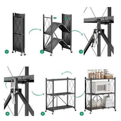 DEWEL 折り畳みラック 折りたたみ式スチールラック メタルラック 3層 幅71CM 360°キャスター付き ラック 収納ラック 収納棚 オープンラック 移動便利 防サビ加工 組立簡単 レンジ台 食器棚 寝室 書斎 応接間 幅71×奥行35×高さ87cm