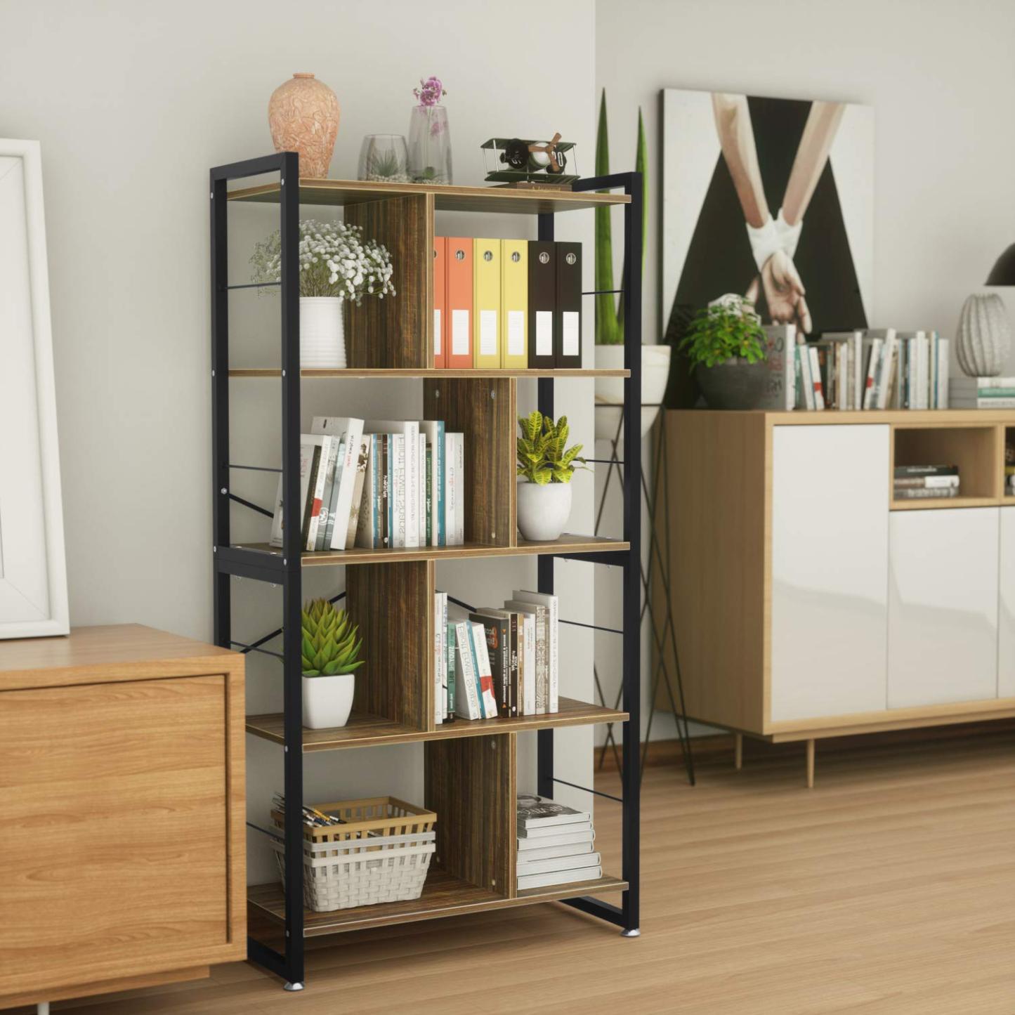 オープンシェルフ ラック 棚 5段 DEWEL 幅75cm 高さ150cm オープンラック おしゃれ 収納棚 本棚 木製 スチールフレーム 木目調 ディスプレイラック シェルフ フラワースタンド 飾り棚 キッチン収納 北欧 幅75×奥行35×高さ150cm