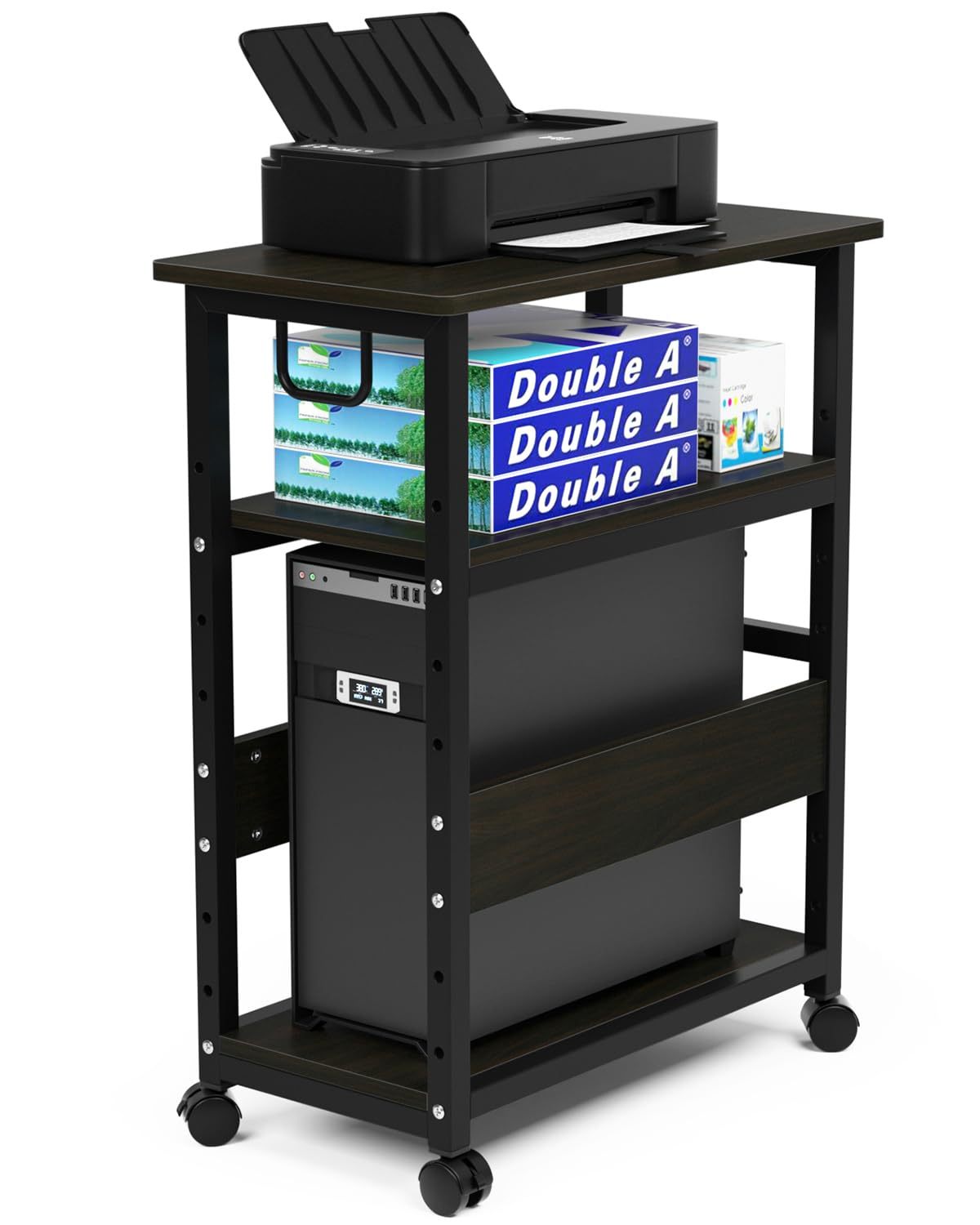 DEWEL パソコンワゴン pcワゴン cpuワゴン 3段 キャスター付き 取っ手付き 棚板高さ調節可能 幅60 奥行き32 高さ75cm