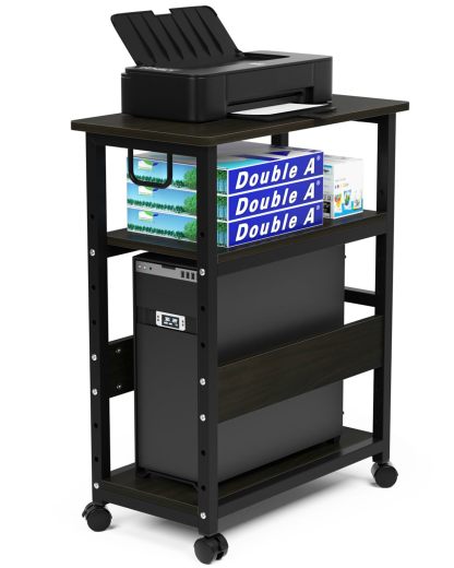 DEWEL パソコンワゴン pcワゴン cpuワゴン 3段 キャスター付き 取っ手付き 棚板高さ調節可能 幅60 奥行き32 高さ75cm