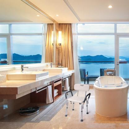 DEWEL お風呂 椅子 シャワーチェア バス アルミ製 手すり 背もたれ付 6段階高さ調節 軽量 耐荷重136kg