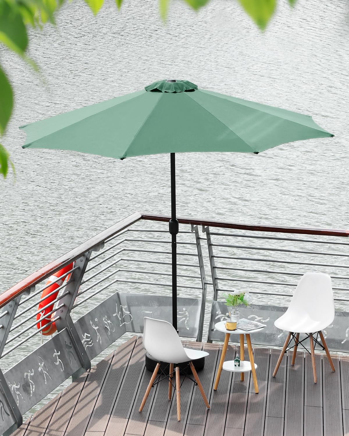 DEWEL ガーデンパラソル 幅200cm チルト機能付ビーチパラソル 日除け 撥水加工 UV加工 角度調節 庭傘 釣り傘 アウトドア キャンプ オーニング 鉄製 アイボリー (幅200cm, アイボリー)