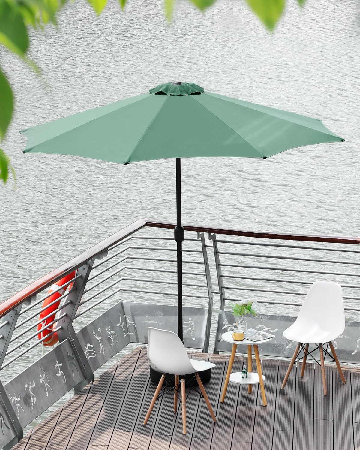 DEWEL ガーデンパラソル 幅200cm チルト機能付ビーチパラソル 日除け 撥水加工 UV加工 角度調節 庭傘 釣り傘 アウトドア キャンプ オーニング 鉄製 アイボリー (幅200cm, アイボリー)