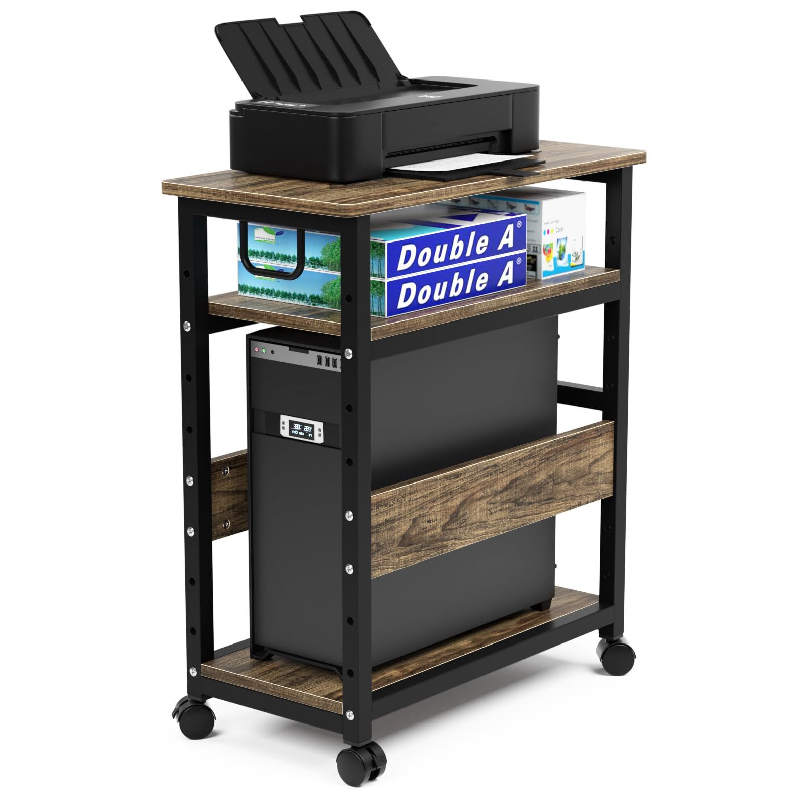 DEWEL パソコンワゴン pcワゴン cpuワゴン 3段 キャスター付き 取っ手付き 棚板高さ調節可能 幅60 奥行き30 高さ70cm