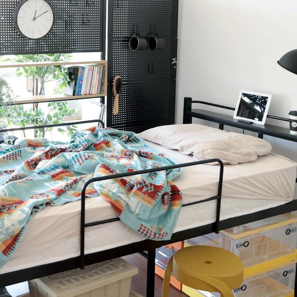 DEWEL ベッドフレーム パイプベッド シングル 2口コンセント付き 宮付き 高さ52cm ロフトベッド ロータイプ ハイタイプ スチール 長さ203×幅98.5 耐荷重200kg サイドガード 大人用/子供用 シングル