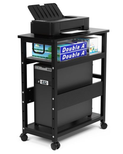 DEWEL パソコンワゴン PCワゴン CPUワゴン プリンターワゴン サイドワゴン キャスター付き 取っ手付き PC本体収納 デスクサイド収納3段 棚板高さ調節可能 メラミン加工 組立品 幅60×奥行き30×高さ70cm (Black)