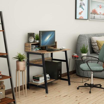 DEWEL パソコンデスク 机 テレワーク用 モニタースタンド付き 幅80cm 高さ90cm 耐荷重70kg pcデスク ワークデスク オフィスデスク ハーデスク 収納ラック付き 収納つきデスク 勉強デスク 勉強机 木製 シンプル 木目柄 メラミン加工 在宅勤務 シンプル 80X50X90cm