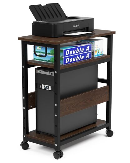 DEWEL パソコンワゴン PCワゴン CPUワゴン キャスター付き デスクワゴン 25mm×25mmのスチール製フレーム 棚板高さ調節可能 パソコン収納 木製 サイドワゴン デスクサイドワゴン 収納棚 取っ手付き 3段 オフィス収納 オフィスワゴン 組立品 60×30×70cm