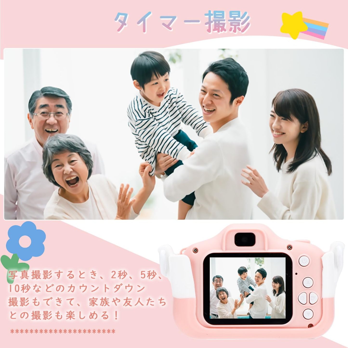 DEWEL キッズカメラ 子供用 トイカメラ 2.0イン SDカード付き 男の子 女の子 おもちゃカメ IPS 32GB 1080P HD録画 4000万画素 8倍ズーム ゲーム搭載 大容量バッテリー プレゼント 誕生日 ギフト 日本語説明書付き (ピンク)