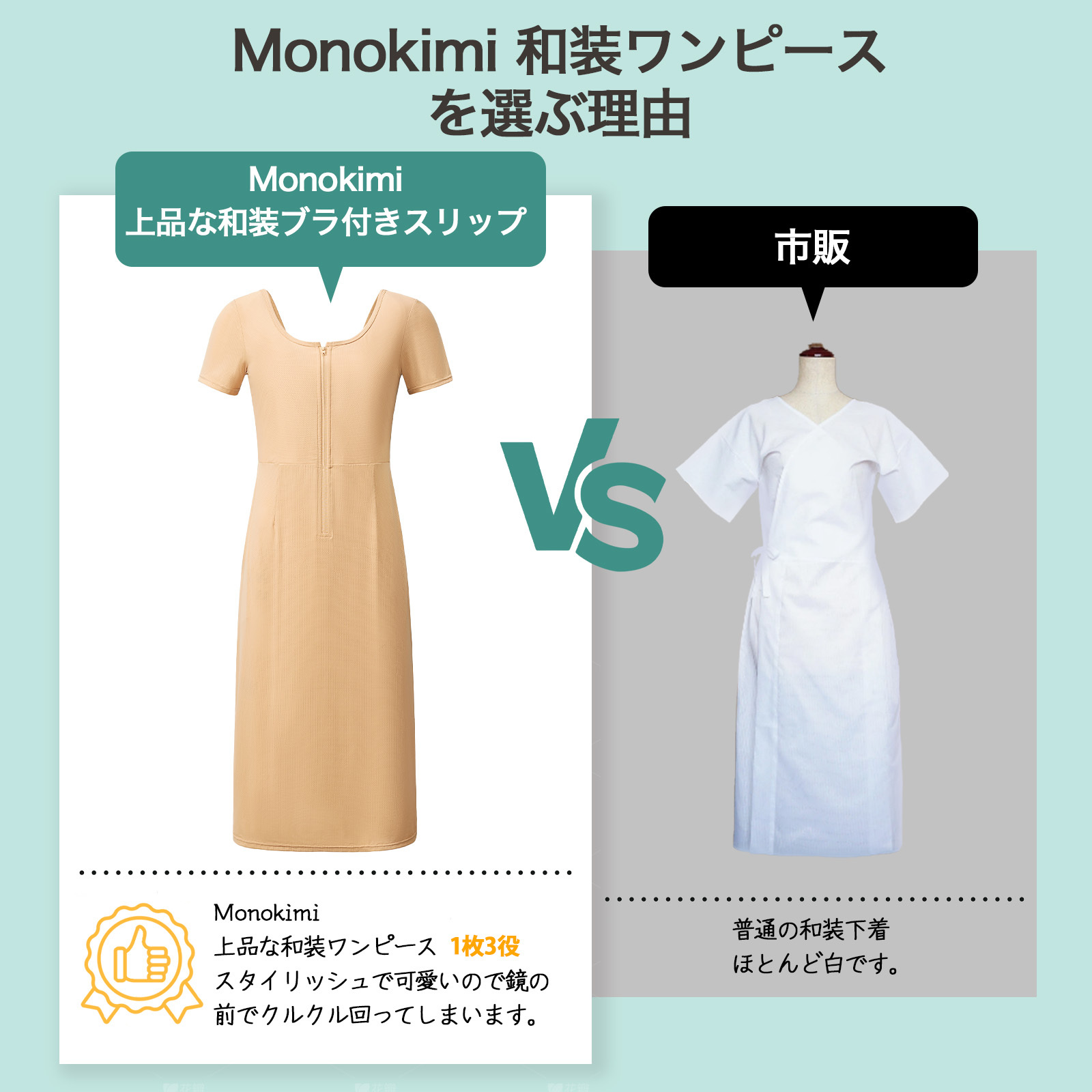 【先行予約・夏用メッシュ素材・5月末出荷】Monokimi 和装ブラ付きスリップ 袖有り【日本一級和裁士共同開発】