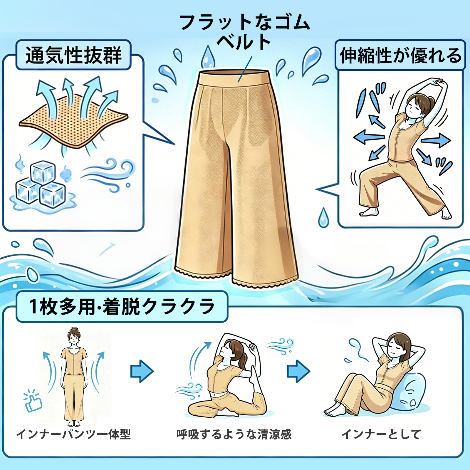 【Monokimi】ステテコ 冷感メッシュ素材 インナーパンツ 一体型