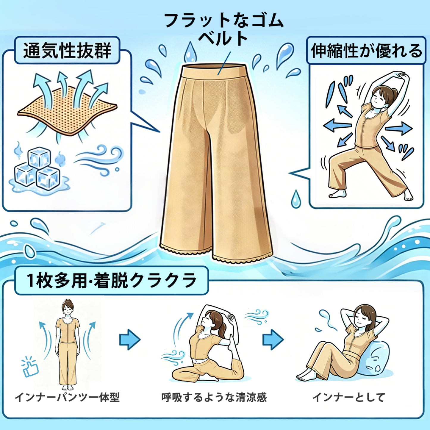 【Monokimi】ステテコ 冷感メッシュ素材 インナーパンツ 一体型