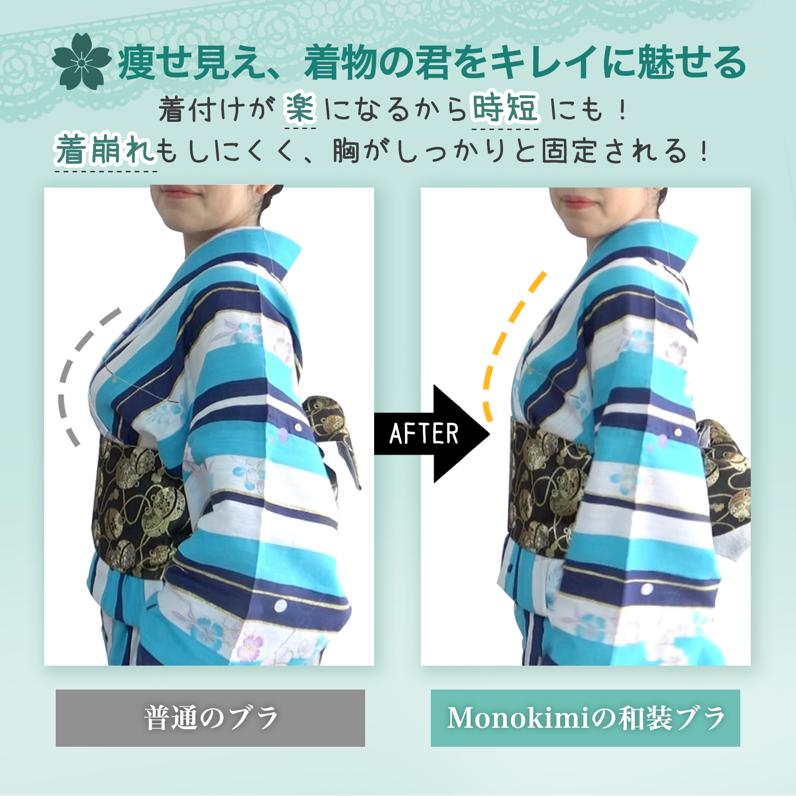 【先行予約・レース和装ブラ・6月下旬出荷】Monokimi 和装ブラ 冷感メッシュ素材【一級和裁士共同開発】