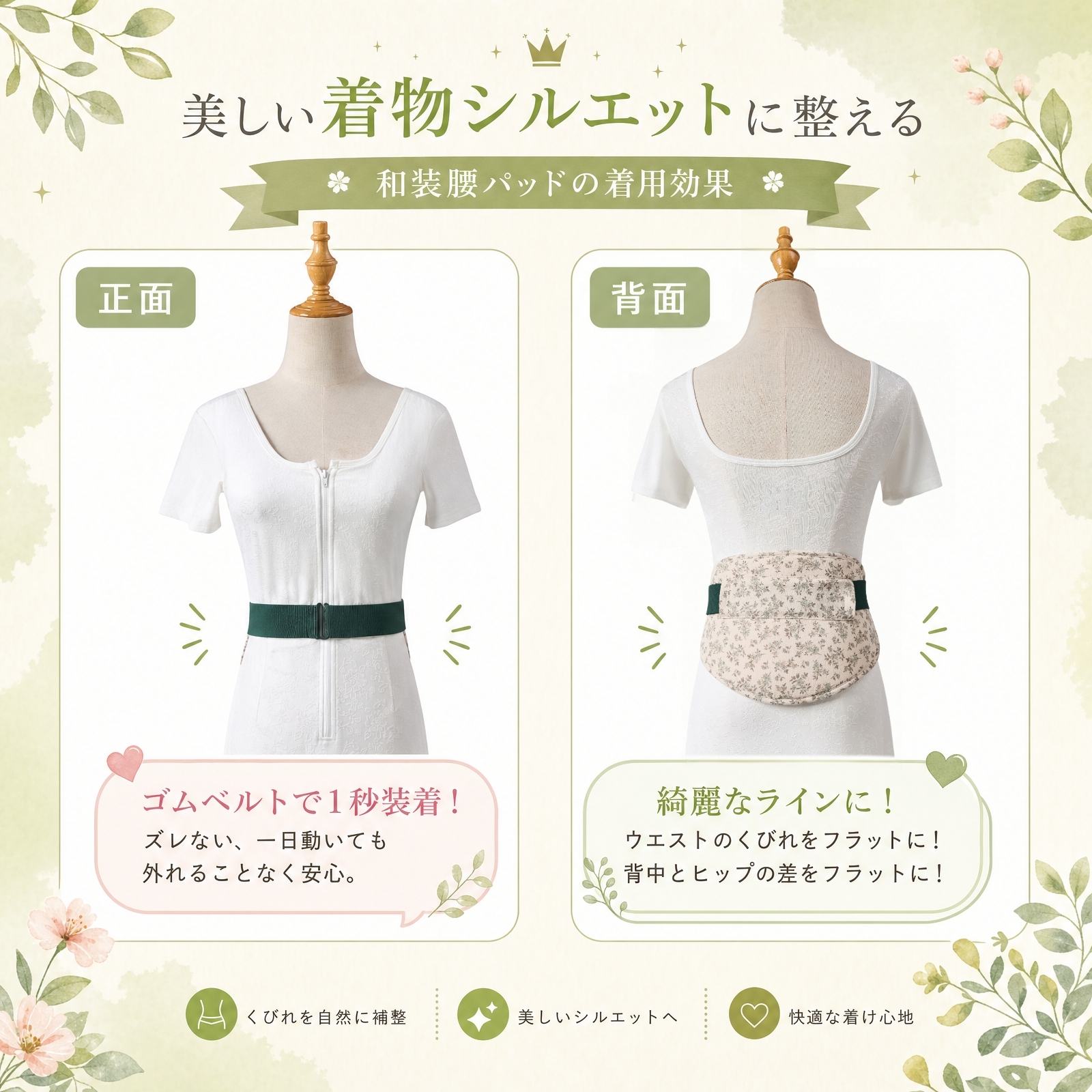 「2026年夏の新商品」【Monokimi】補正ウェストパット 着物 夏用 天然綿 【日本着付け師監修】ベルト付き 可愛い 