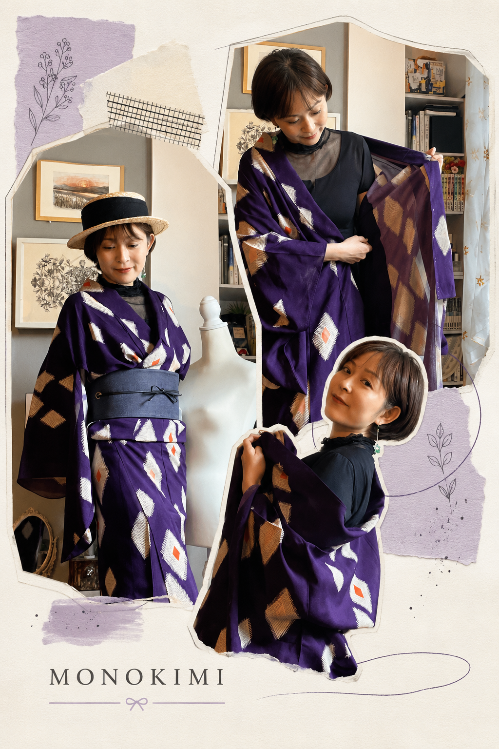 Monokimi 天然桑蚕シルク100％ 和装 重ね衿 つけ襟 着物 浴衣 洋服兼用 春夏秋【黒 Mサイズ 適応体重：43kg～60kg】