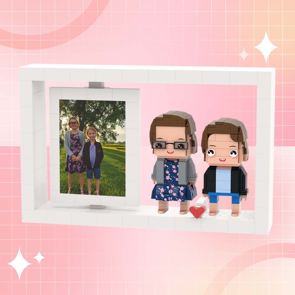 Full Body Customizable 2 People Photo Frame Best Sisters Custom Brick Figures Small Particle Block Brick Me Figures Home Decoration