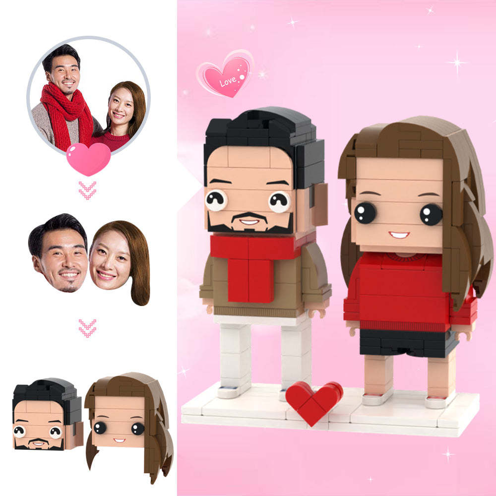 Custom Head Brick Figures Personalized 2 People Brick Figures Sweet Couple Brick Figures - MyCustomBrickheadz
