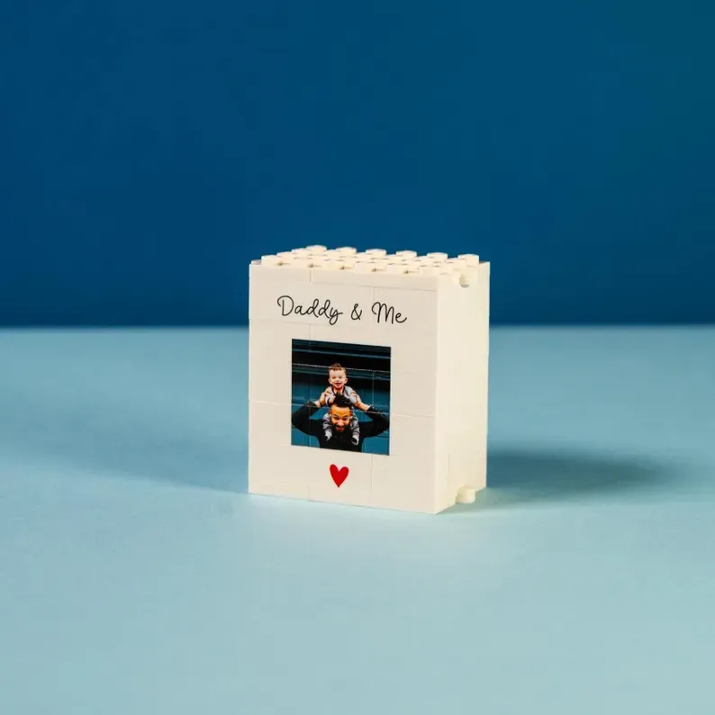 Personalised Fold-Out Daddy & Me Brick Photo Block Gift Mini Photo Album Keepsake Gift for Dad, Puzzle, Him, Dad, Fathers Day, Grandad