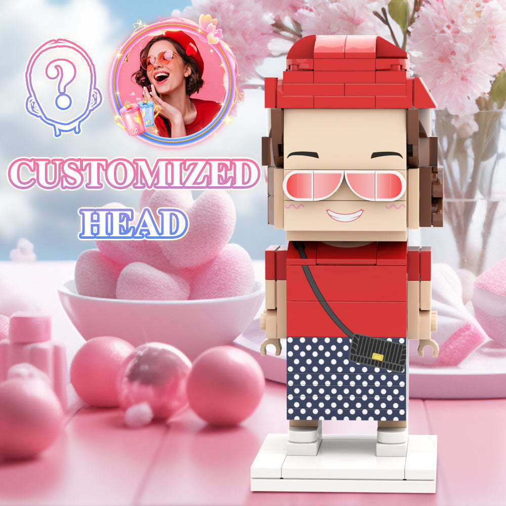 Valentine's Day Gift For Girlfriend Custom Head Brick Figures Personalized Brick Figures Small Particle Block Girl - MyCustomBrickheadz