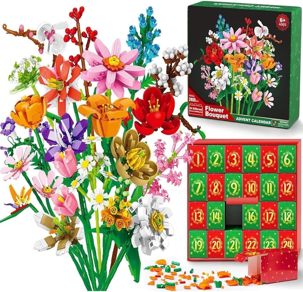 Flower Bouquet Advent Calendar Building Blocks – Christmas Countdown Blind Box - MyCustomBrickFigures
