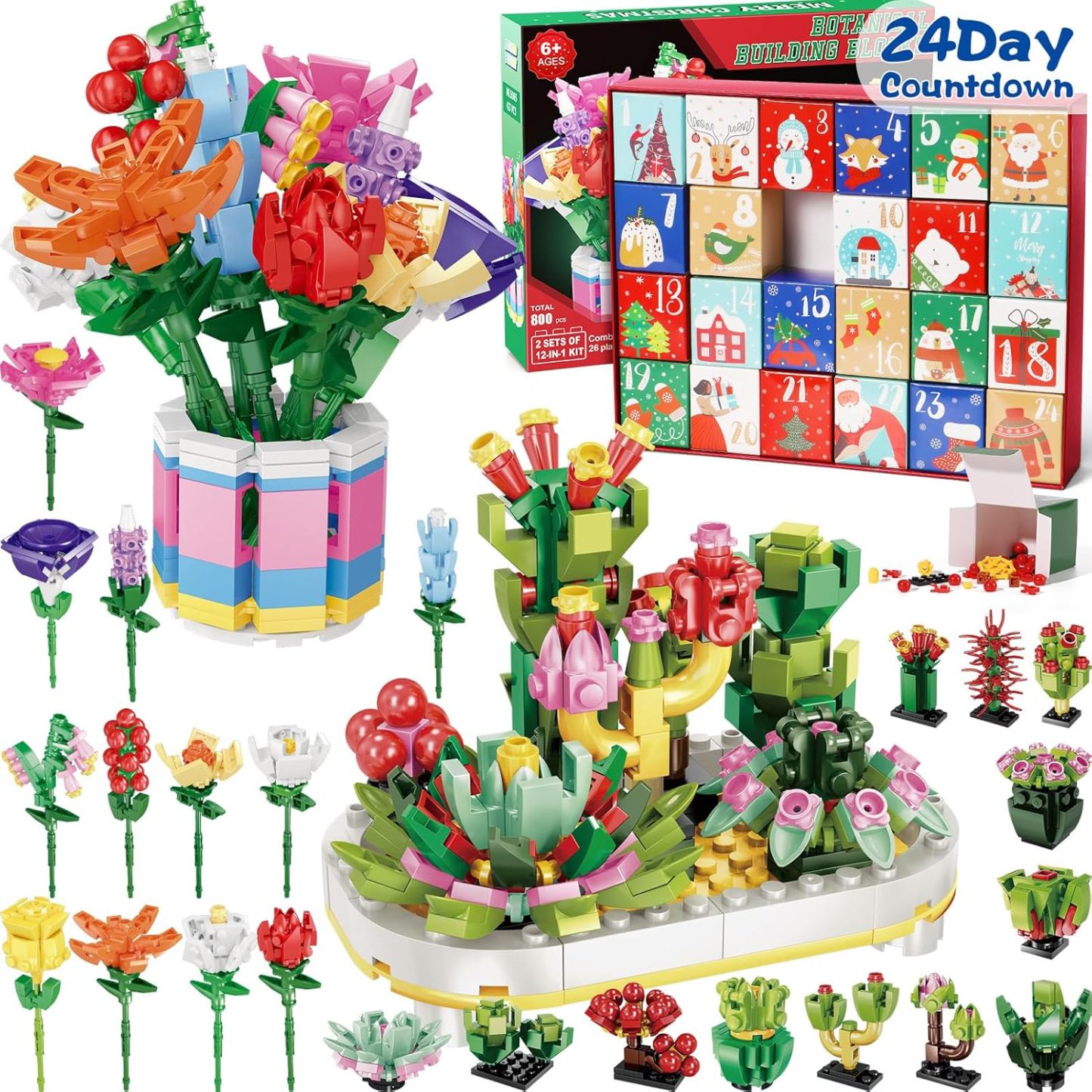 Flower Bouquet Advent Calendar Building Blocks – Christmas Countdown Blind Box - MyCustomBrickFigures