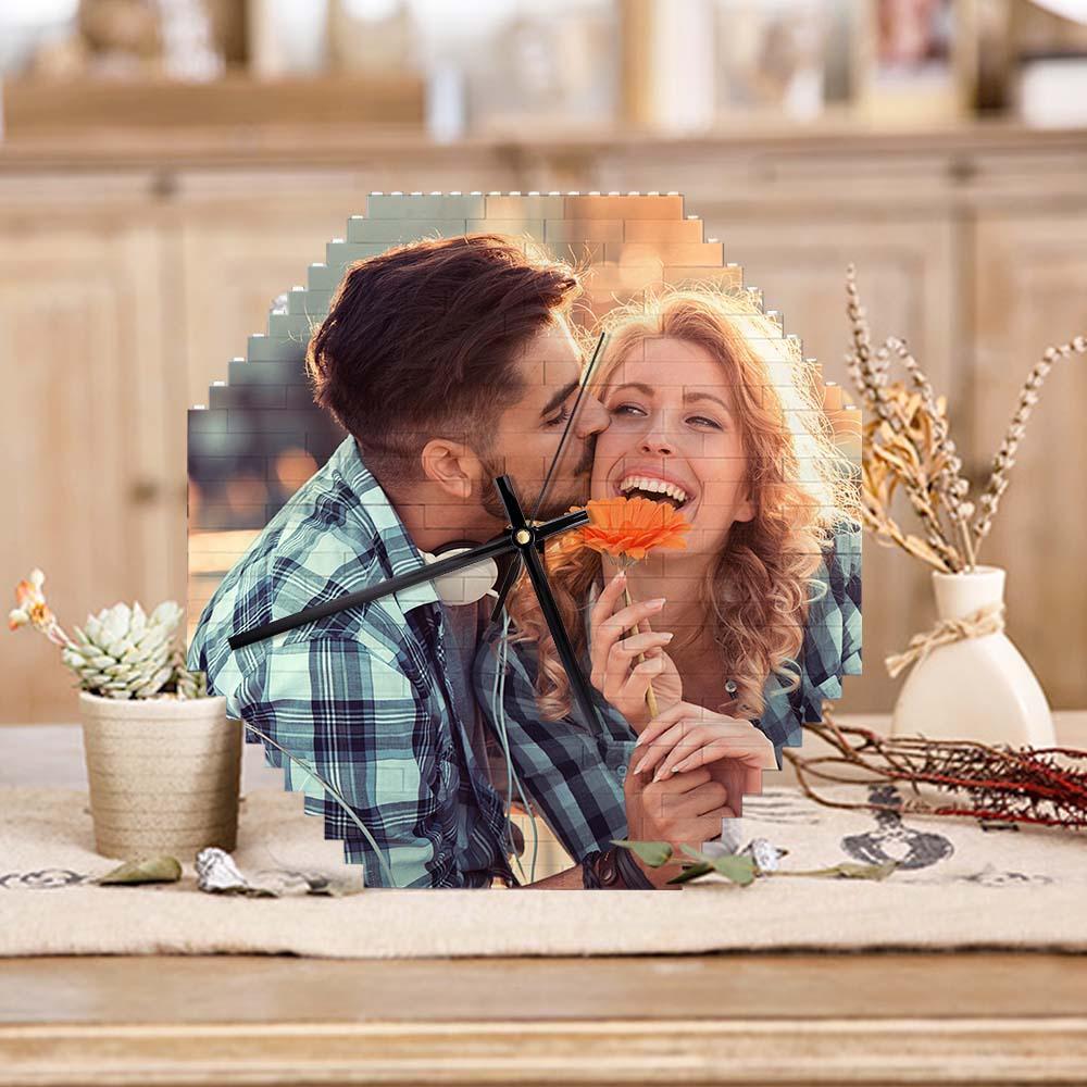 Custom Building Blocks Wall Clock Personalized Puzzle Custom Photo Brick Clock Couple Gift - MyCustomBrickheadz