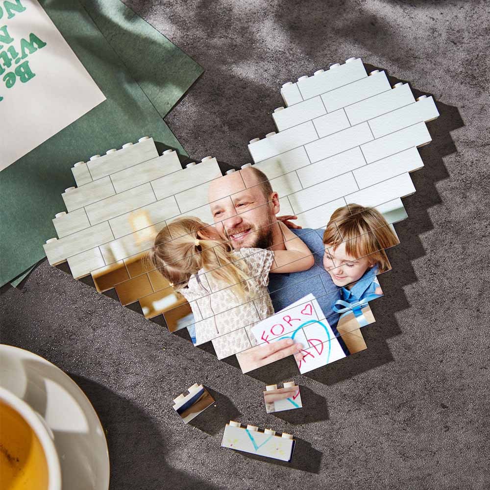Custom Building Brick Personalized Photo Block Heart Shaped Father's Day Gift - MyCustomBrickheadz