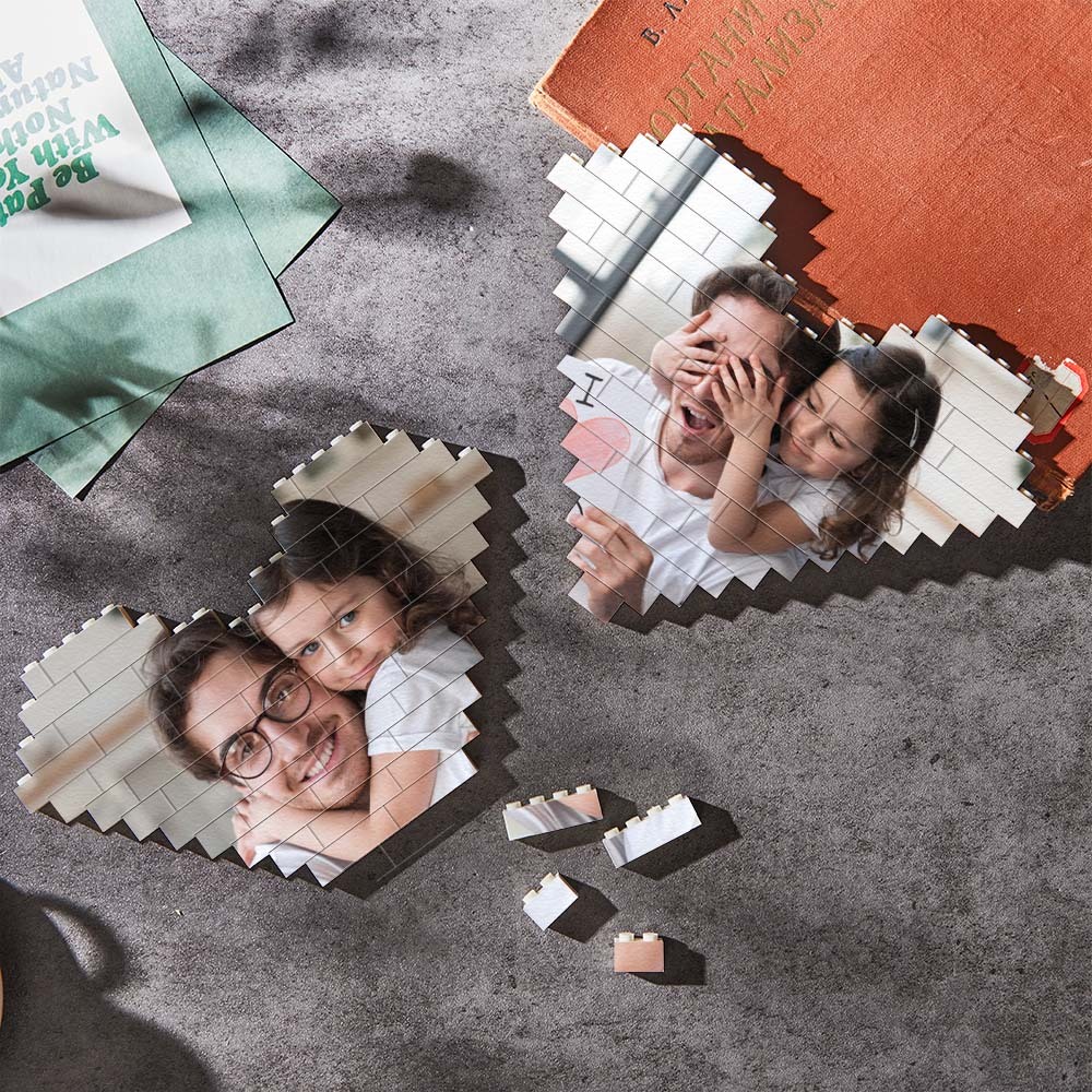 Custom Building Brick Personalized Photo Block Heart Shaped Father's Day Gift - MyCustomBrickheadz