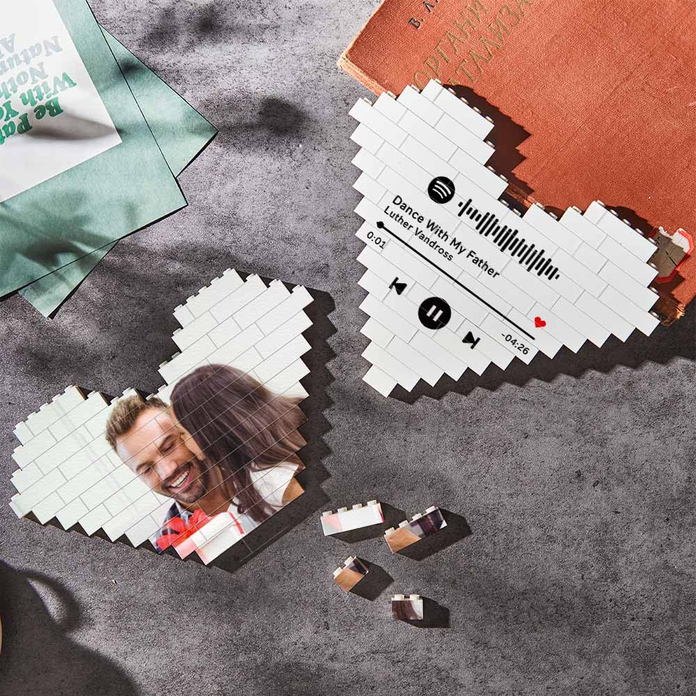 Custom Building Brick Personalized Photo Block Heart Shaped Father's Day Gift - MyCustomBrickheadz