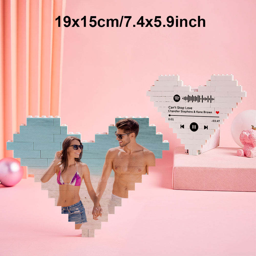 Custom Photo Building Brick Personalized Music Code Block Heart Shaped Photo Block Gifts for Her - MyCustomBrickheadz