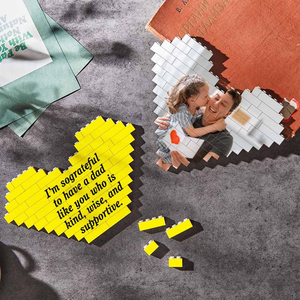 Custom Building Brick Personalized Photo Block Heart Shaped Father's Day Gift - MyCustomBrickheadz
