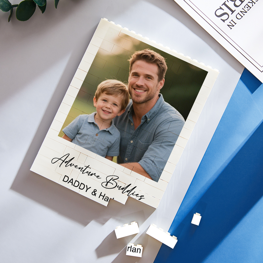 Custom Building Block Puzzle Vertical Daddy & Me Building Photo Brick for Dad Happy Father's Day Present - MyCustomBrickFigures