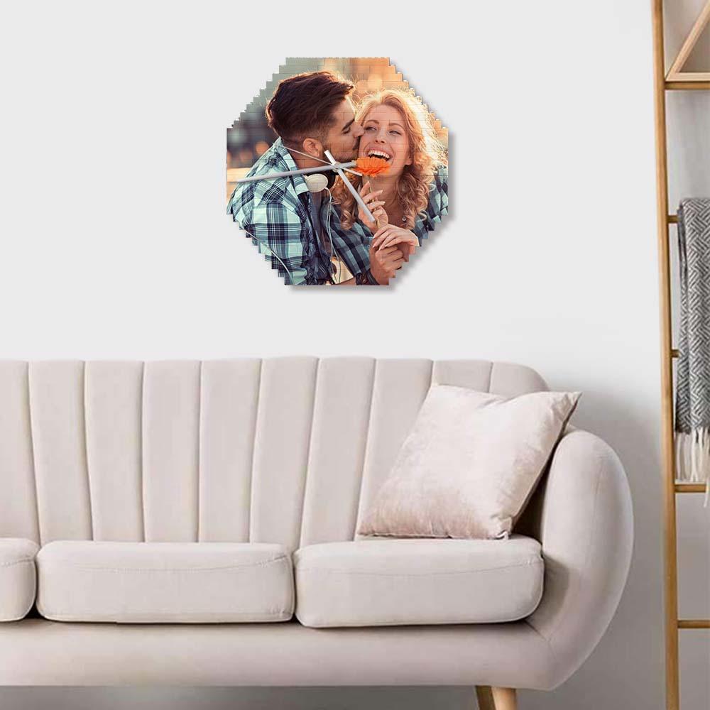 Custom Building Blocks Wall Clock Personalized Puzzle Custom Photo Brick Clock Couple Gift - MyCustomBrickheadz