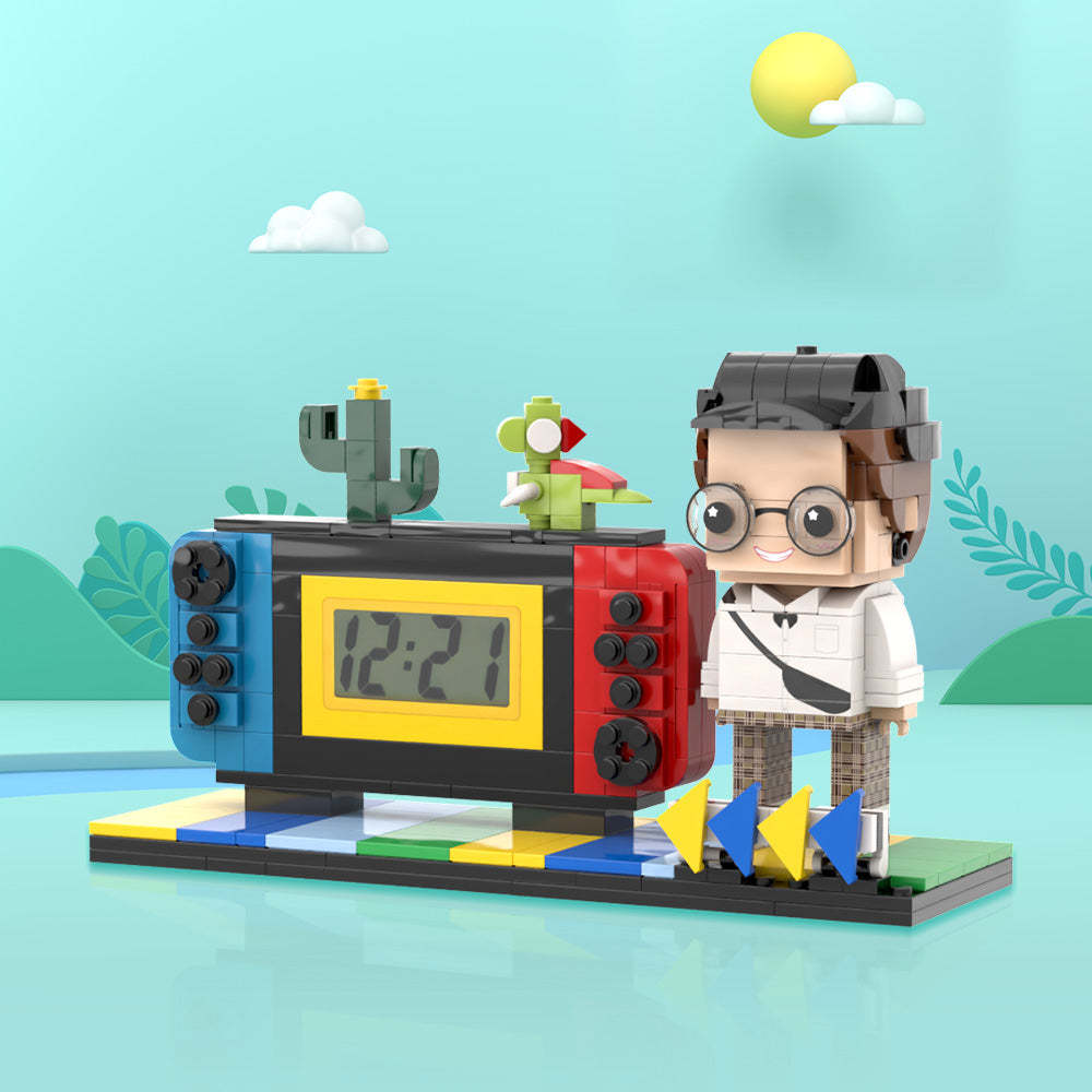 Custom Brick Figures Clock Personalized Brick Handheld Game Console Figures Clock Gifts for Him - MyCustomBrickheadz