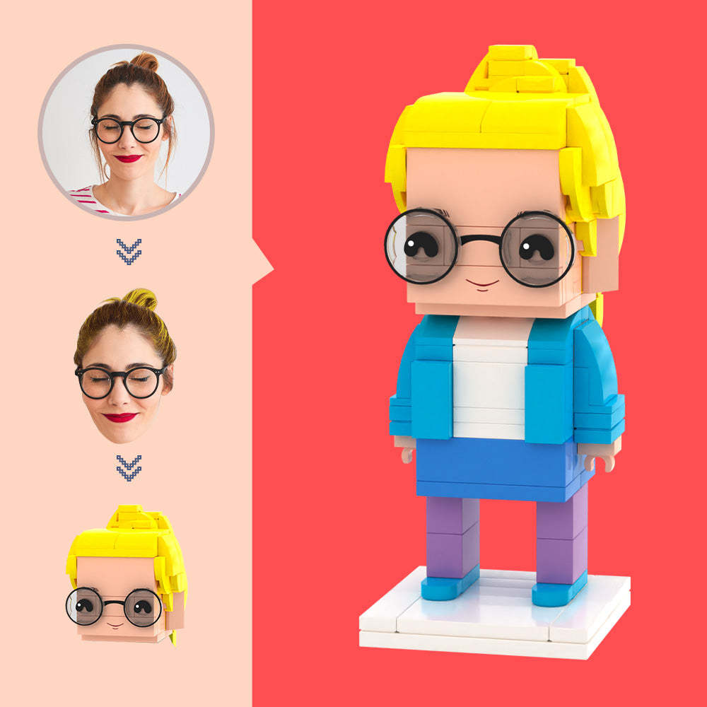 Customized Head Light Blue Sweatshirt Figures Small Particle Block Toy Customizable Brick Art Gifts - MyCustomBrickheadz